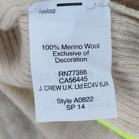 J Crew XXS Tan Yellow Piping 100% Merino Wool V-neck Pullover Sweater 993 - Picture 4 of 6